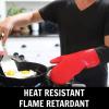 imageBPAFree Soft Silicone Oven Mitts  Ultra Heat Resistant Oven Mitts with Thick Cotton Liner  Extra Long Slip Resistant Pot Holders Flexible Oven Gloves  RedBlack 147quotCanyon Red