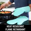 imageBPAFree Soft Silicone Oven Mitts  Ultra Heat Resistant Oven Mitts with Thick Cotton Liner  Extra Long Slip Resistant Pot Holders Flexible Oven Gloves  RedBlack 147quotTurquoise