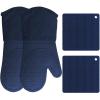 imageBPAFree Soft Silicone Oven Mitts  Ultra Heat Resistant Oven Mitts with Thick Cotton Liner  Extra Long Slip Resistant Pot Holders Flexible Oven Gloves  RedBlack 147quotNavy Blue
