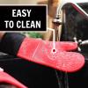 imageBPAFree Soft Silicone Oven Mitts  Ultra Heat Resistant Oven Mitts with Thick Cotton Liner  Extra Long Slip Resistant Pot Holders Flexible Oven Gloves  RedBlack 147quotCanyon Red