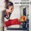 imageBPAFree Soft Silicone Oven Mitts  Ultra Heat Resistant Oven Mitts with Thick Cotton Liner  Extra Long Slip Resistant Pot Holders Flexible Oven Gloves  RedBlack 147quotRed