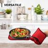 imageBPAFree Soft Silicone Oven Mitts  Ultra Heat Resistant Oven Mitts with Thick Cotton Liner  Extra Long Slip Resistant Pot Holders Flexible Oven Gloves  RedBlack 147quotRed