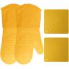 imageBPAFree Soft Silicone Oven Mitts  Ultra Heat Resistant Oven Mitts with Thick Cotton Liner  Extra Long Slip Resistant Pot Holders Flexible Oven Gloves  RedBlack 147quotYellow