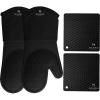 imageBPAFree Soft Silicone Oven Mitts  Ultra Heat Resistant Oven Mitts with Thick Cotton Liner  Extra Long Slip Resistant Pot Holders Flexible Oven Gloves  RedBlack 147quotBlack