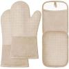 imageBPAFree Soft Silicone Oven Mitts  Ultra Heat Resistant Oven Mitts with Thick Cotton Liner  Extra Long Slip Resistant Pot Holders Flexible Oven Gloves  RedBlack 147quotBeige